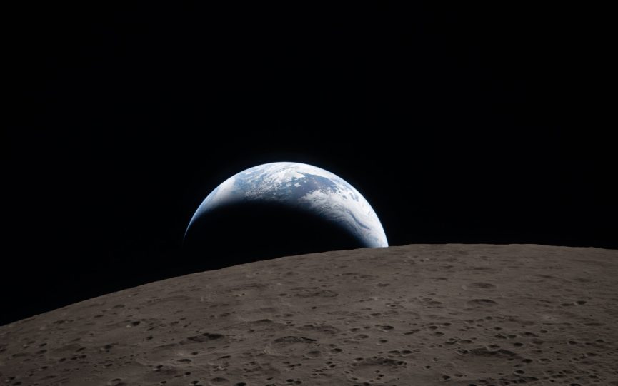 art002e009288 (April 6, 2026) – Earthset captured through the Orion spacecraft window at 6:41 p.m. EDT, April 6, 2026, during the Artemis II crew’s flyby of the Moon. A muted blue Earth with bright white clouds sets behind the cratered lunar surface.
The dark portion of Earth is experiencing nighttime. On Earth’s day side, swirling clouds are visible over the Australia and Oceania region.  
In the foreground, Ohm crater has terraced edges and a flat floor interrupted by central peaks. Central peaks form in complex craters when the lunar surface, liquefied on impact, splashes upwards during the crater’s formation.